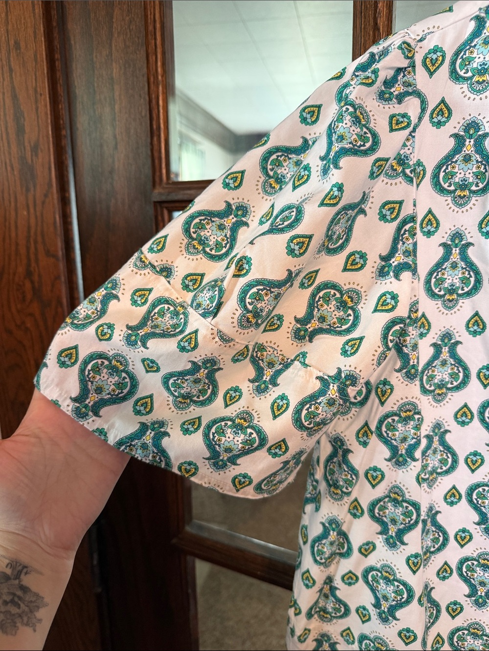 LOFT Womens Green Paisley V-Neck Bell Half Sleeve‎ Blouse Top Small RN140923 - Picture 4 of 6